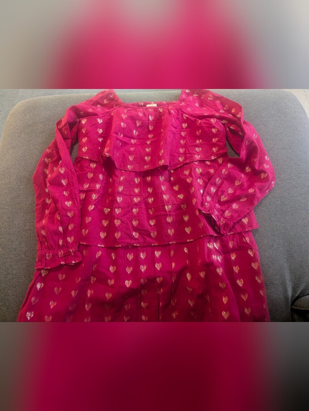Crewcuts Fuchsia Pink Metallic Heart Print Dress